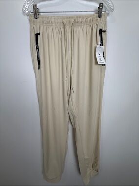 Men's Cream Drawstring Joggers with Zippered Pockets